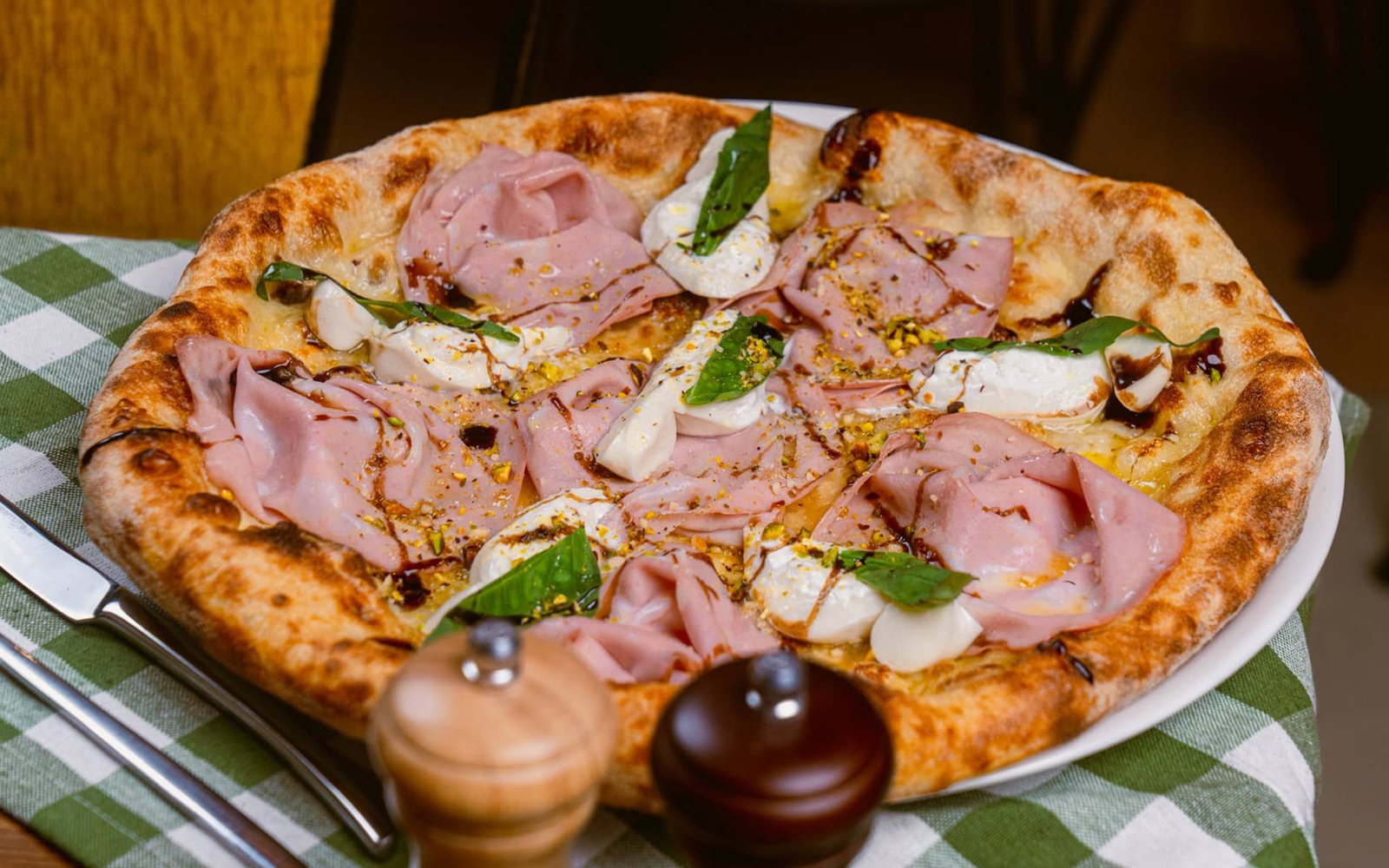 Pistachio and Mortadella Pizza